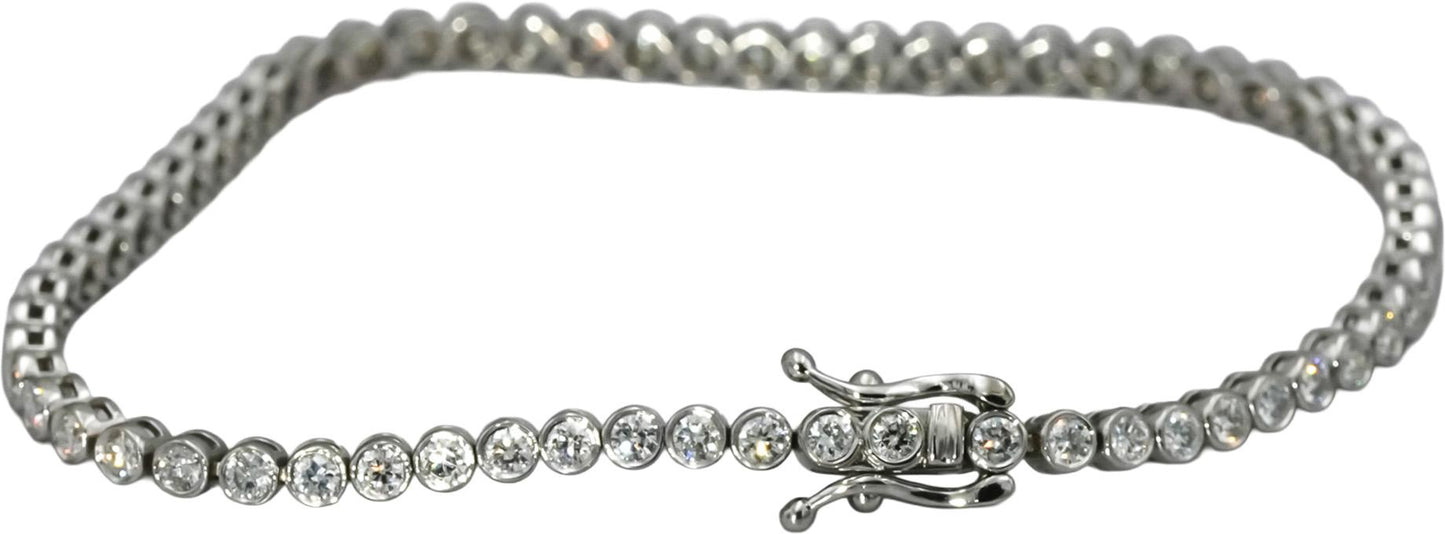 14k White Gold VS Round Bezel Set Diamond Tennis Bracelet 1.94CT