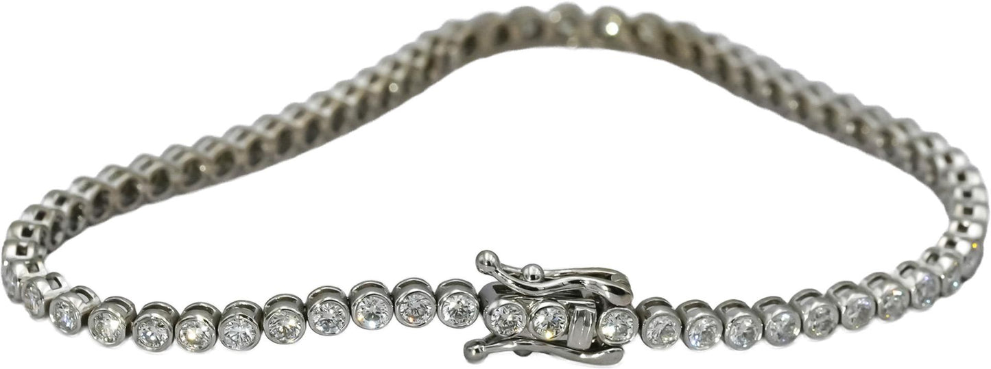 14k White Gold VS Round Bezel Set Natural Diamond Tennis Bracelet 1.95CT