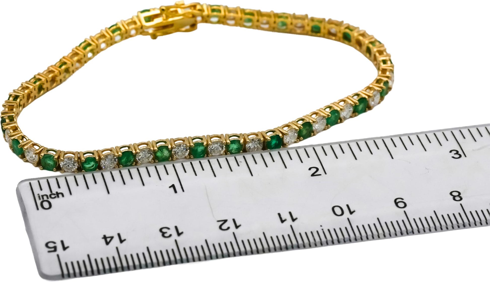 14k Yellow Gold Round Diamond and Emerald Tennis Bracelet 5.69CT