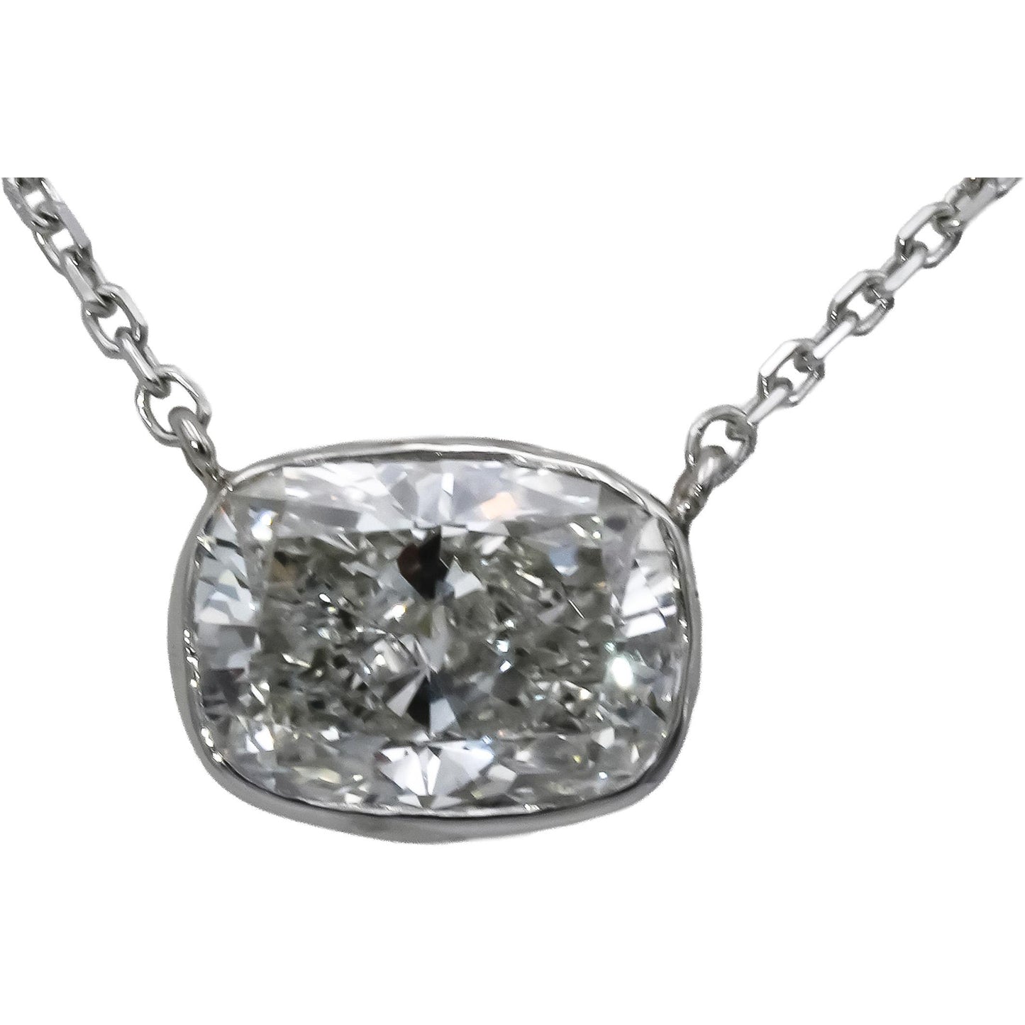14k White Gold VS Cushion Cut Lab-Grown Diamond Pendant Necklace 1.92CT