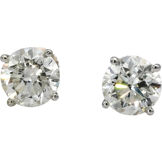 14k White Gold Round Natural Diamond Screw Back Stud Earrings 4.01CT