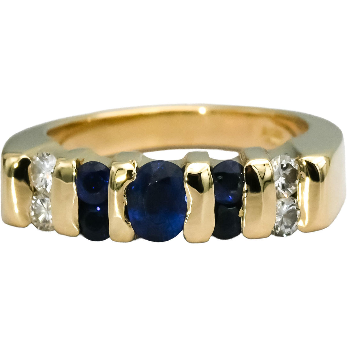 14k Yellow Gold Diamond and Sapphire Band Ring 0.90CT Size 5.25
