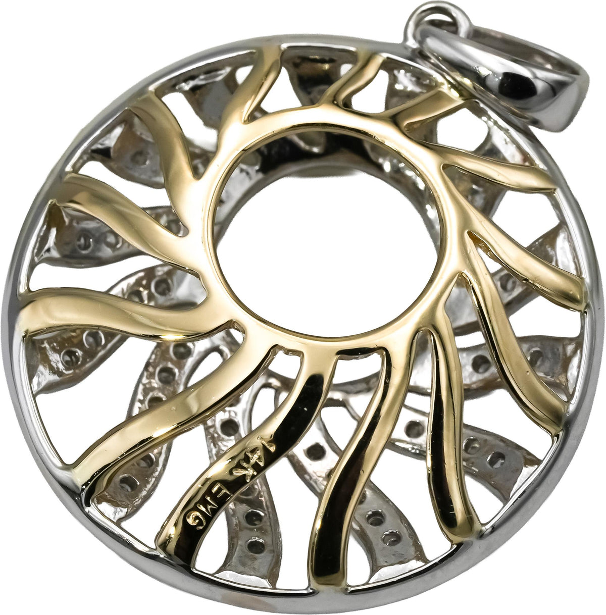 14k White and Yellow Gold VS Round Diamond Abstract Sunburst Pendant 0.75CT