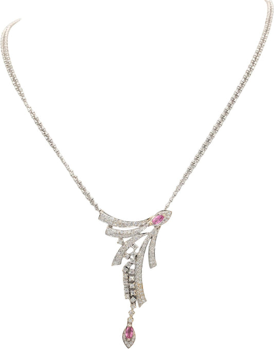 Diamond Pink Sapphire 14K White Gold Earrings and Pendant Necklace Set 2.25CT