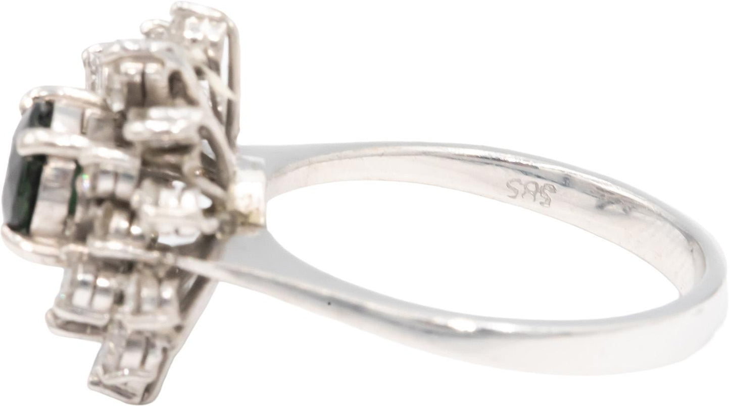 14k White Gold 1.50CT Diamond and Sapphire Flower Ring Size 7