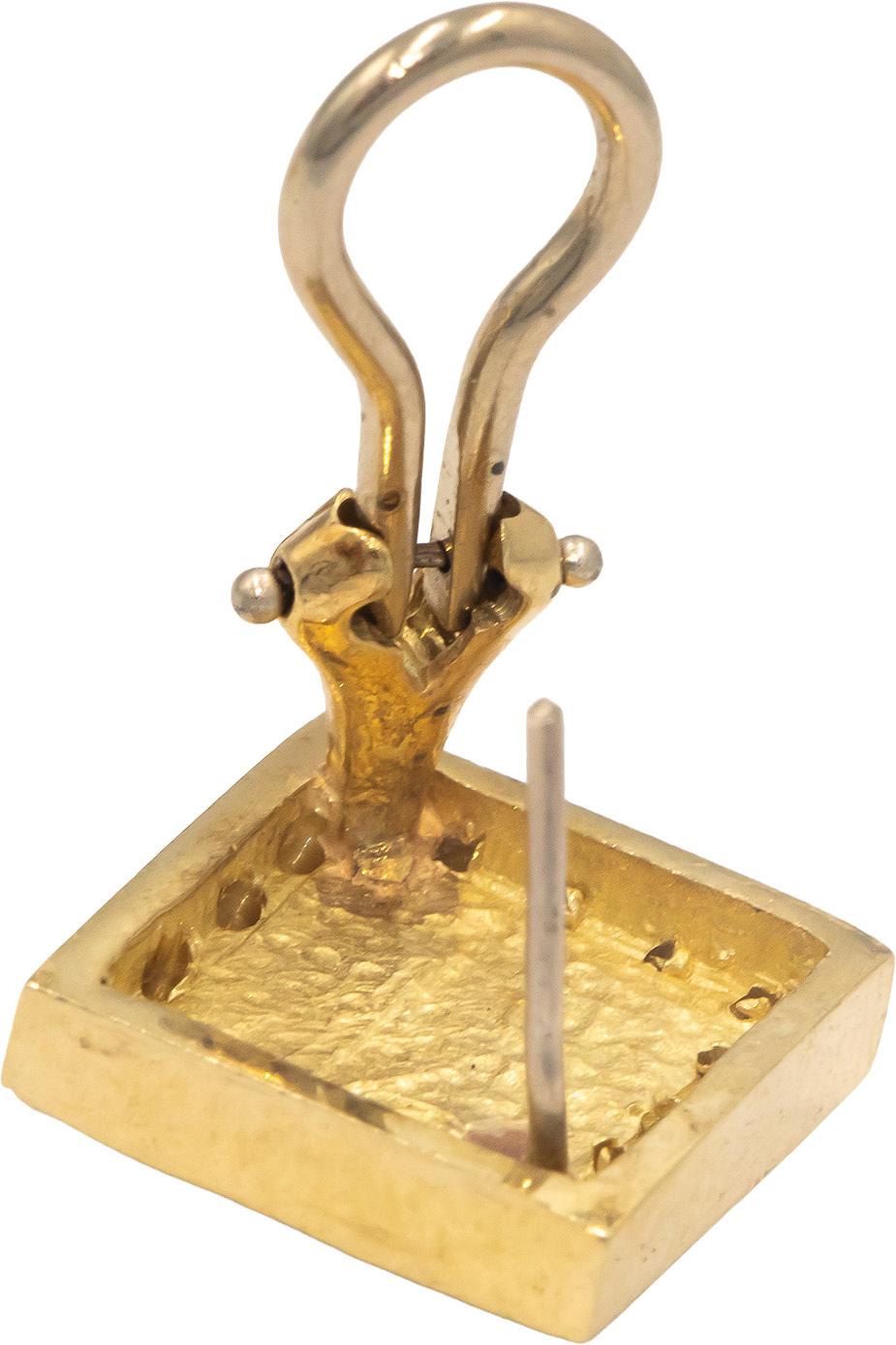 14k Yellow Gold 0.50CT VS Diamond and Painted Enamel Square Shaped Earrings