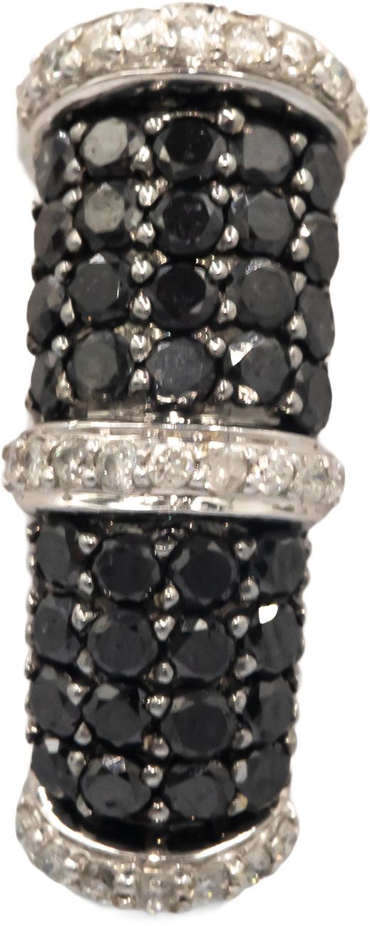 14k White Gold 1.50CT Black and White Diamond Curved Huggie Earrings