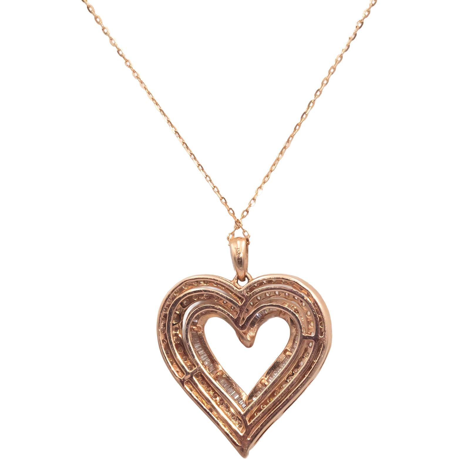 10k Rose Gold 1.0CT Diamond Open Heart Pendant Chain Necklace
