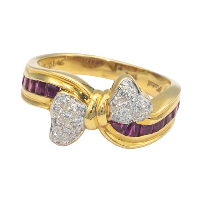 KALATI 18k Yellow Gold 0.71CT Diamond and Ruby Knot Ring Size 8