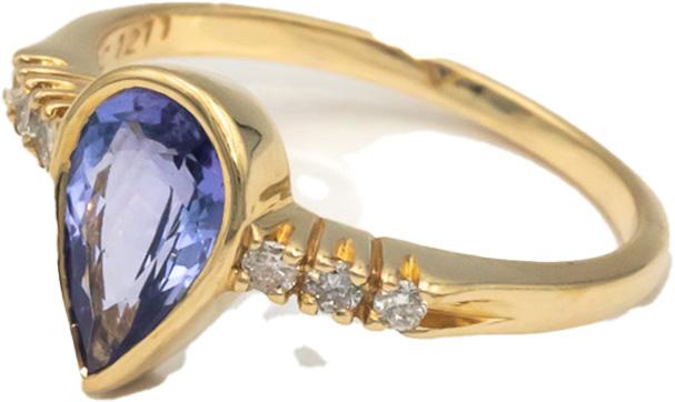 KALATI Designer 14k Yellow Gold 1.15CT Diamond and Tanzanite Ring Size 6