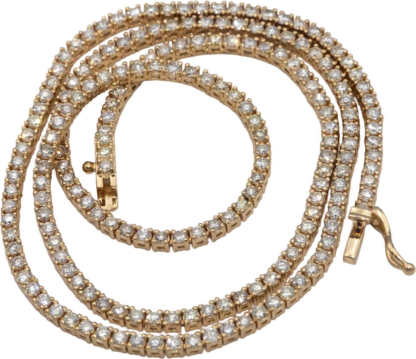 14k Yellow Gold Jewelry Round Cut Diamond Tennis Necklace 5.46CT