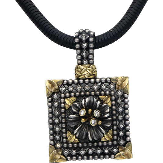 STAMBOLIAN 18k Gold Sterling Silver 0.15CT Diamond Flower Pendant Necklace
