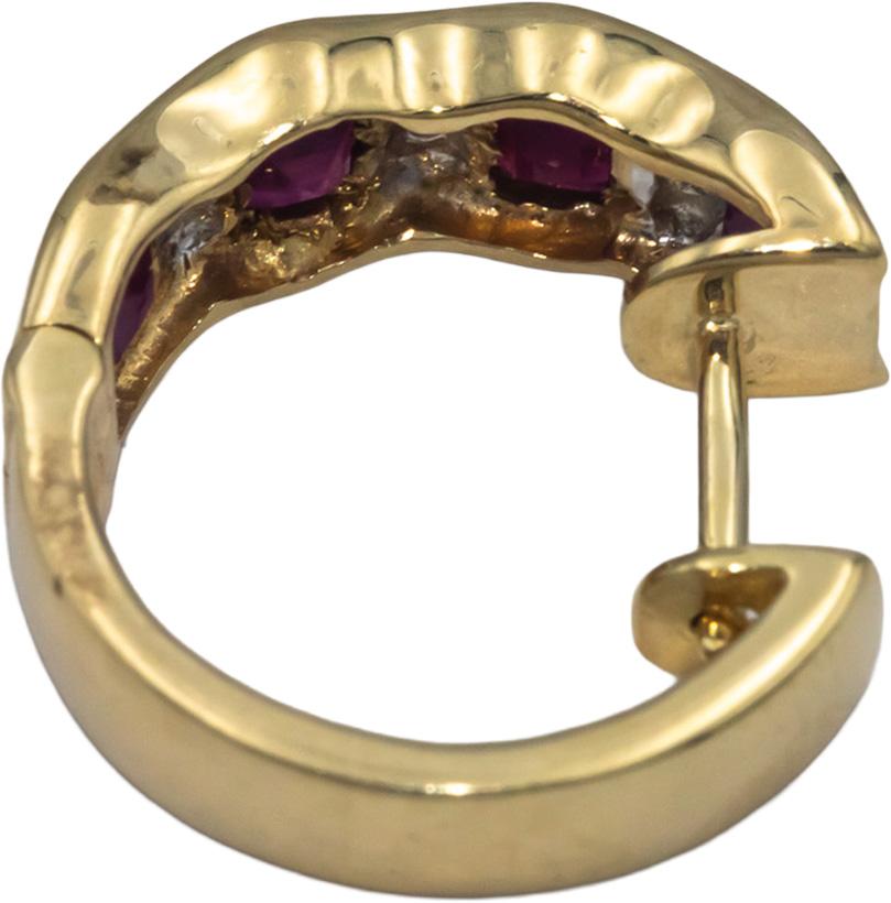 14k Yellow Gold 1.26CT Diamond and Ruby Hoop Huggie Earrings