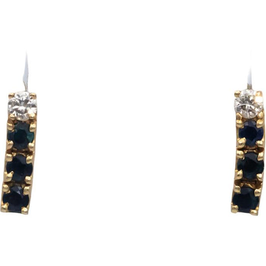 14k Yellow Gold 0.80CT Diamond and Blue Sapphire Dangle Stud Earrings
