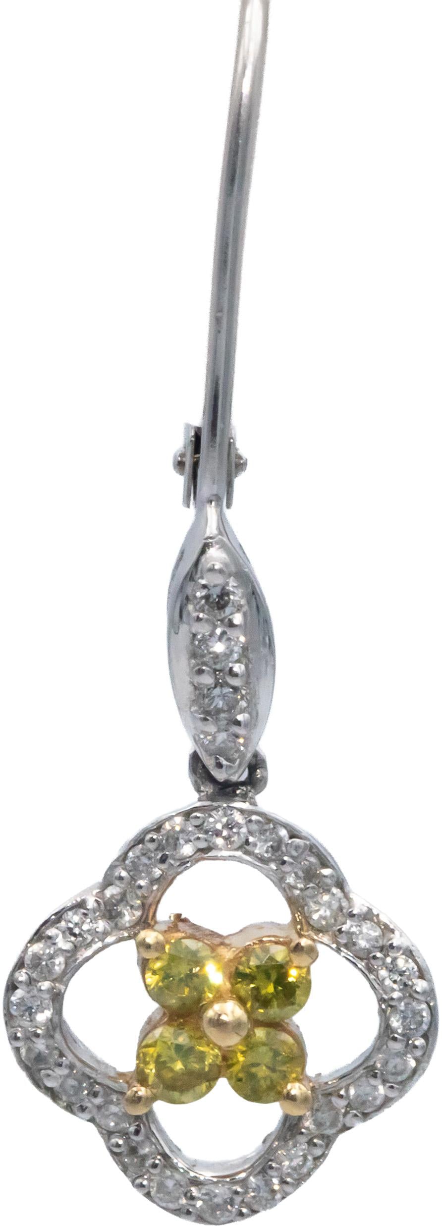 14k White & Yellow Gold 0.33CT White and Yellow Diamond Drop Dangle Earrings