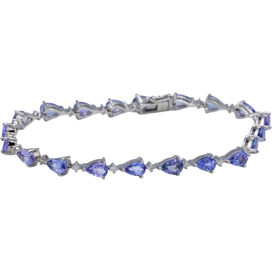 14k White Gold 9.30CT Diamond and Tanzanite Fancy Link Bracelet