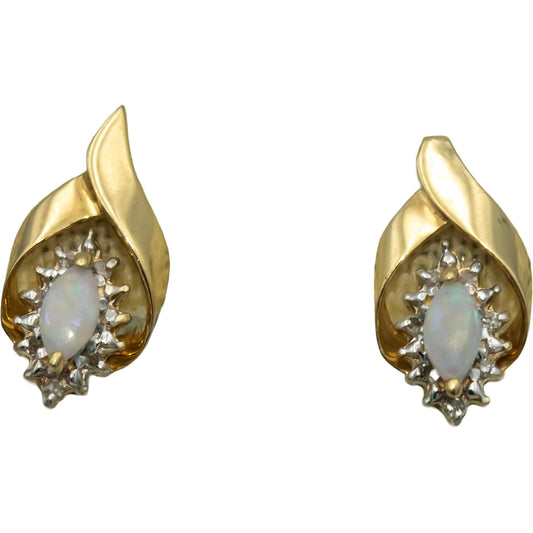 14k Yellow Gold 0.40CT Diamond and Opal Drop Stud Earrings