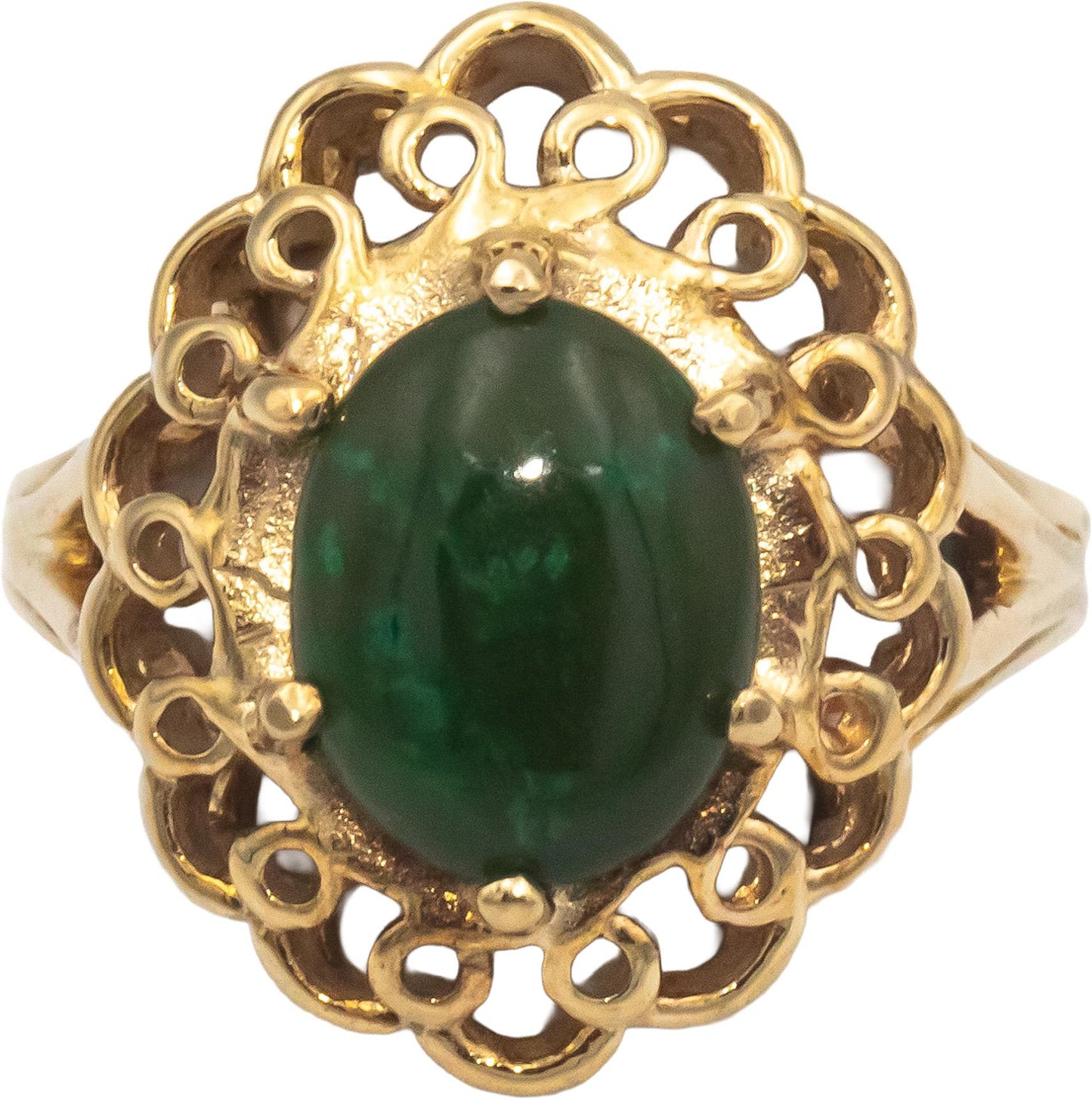 10k Yellow Gold Cabochon Jade Solitaire Ring Size 6.25