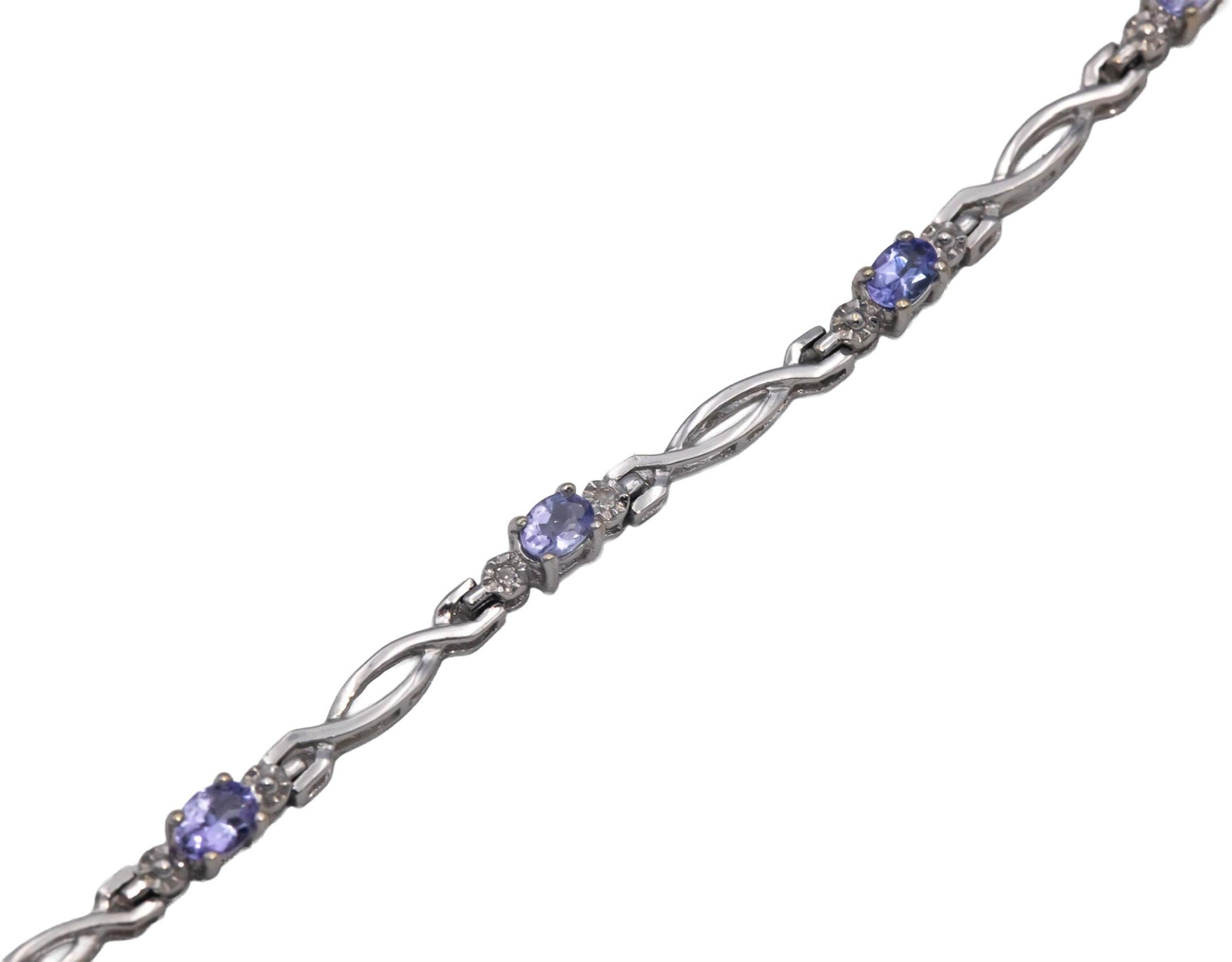 14k White Gold Oval Cut Tanzanite Fancy Link Bracelet 0.30CT