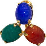 14k Yellow Gold Scarab Carved Assorted Gemstone Screw Back Earrings