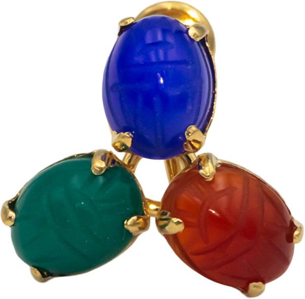 14k Yellow Gold Scarab Carved Assorted Gemstone Screw Back Earrings