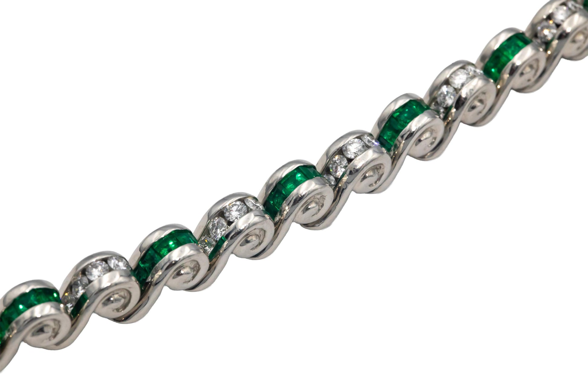 KRYPELL Designer Platinum VS Diamond and Emerald Channel Set Bracelet 7.50CT