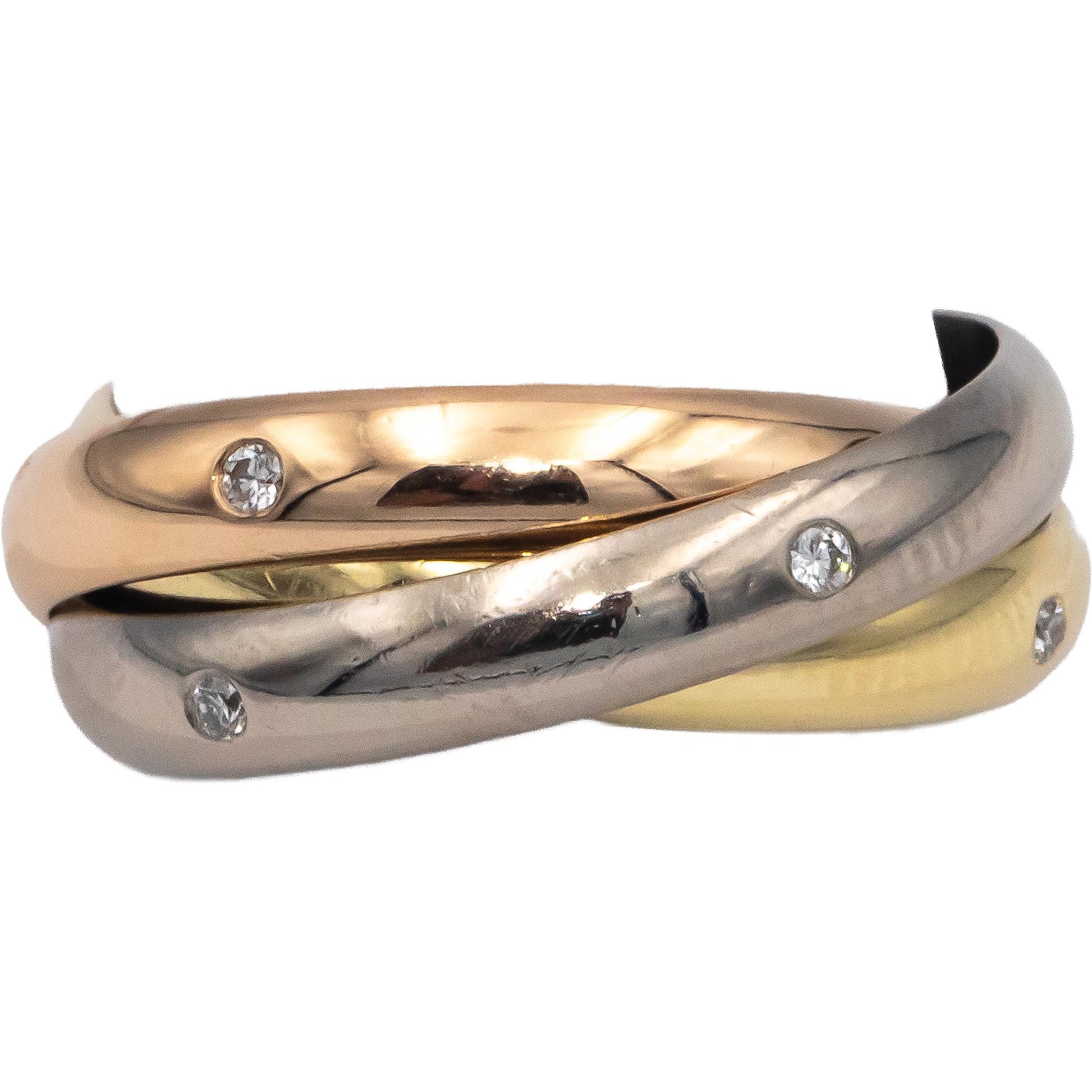 18k White Yellow Rose Gold 0.30CT Round Cut Diamond Rolling Three Band Ring