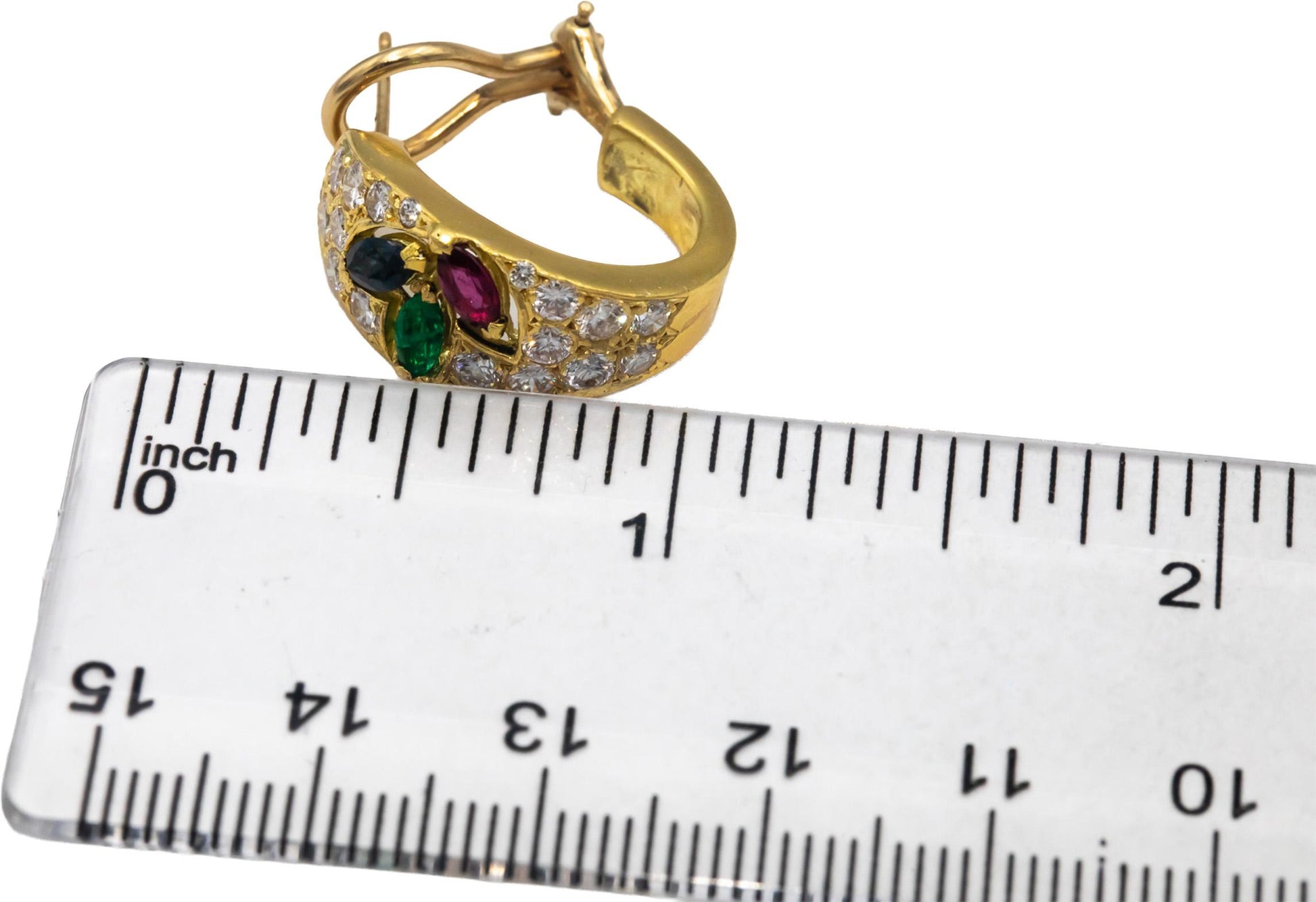 14k Yellow Gold VS Diamond Ruby Emerald Sapphire Curved Earrings 2.75CT