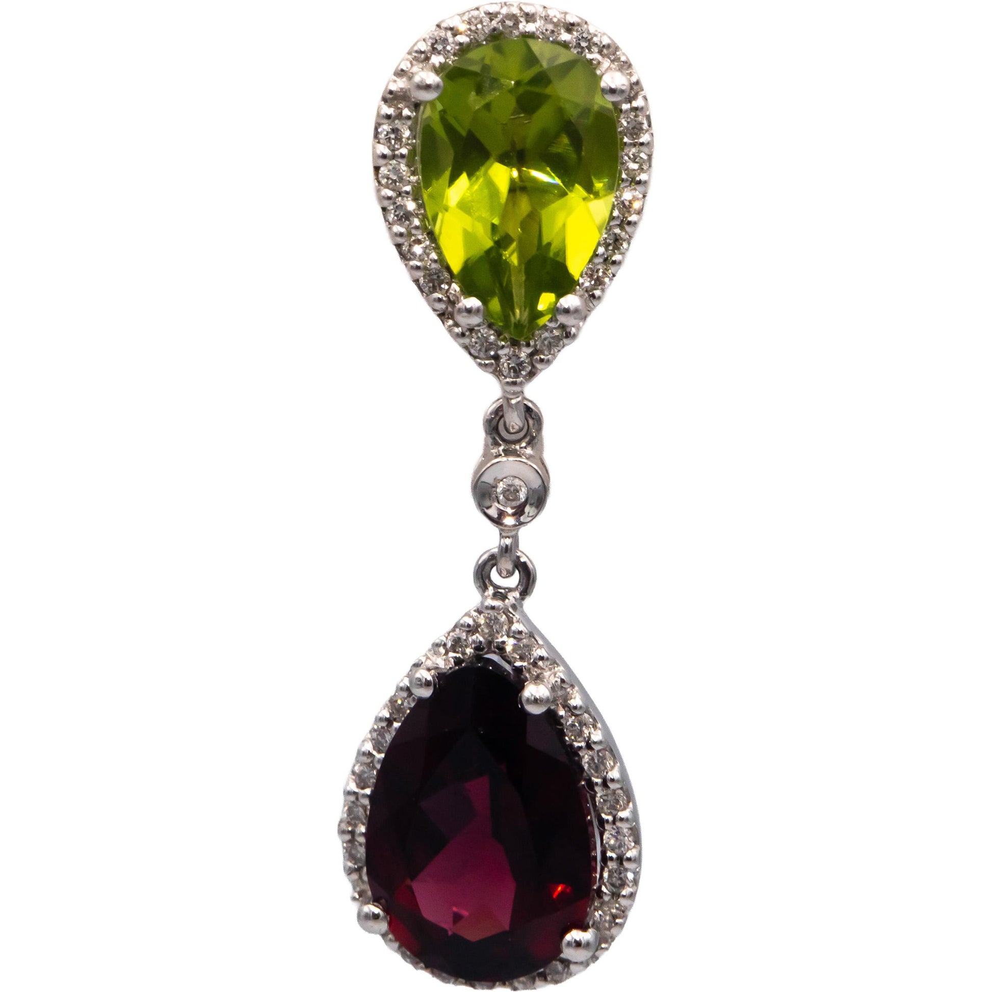 18k White Gold 7.30CT Diamond Garnet Peridot Drop Dangle Earrings