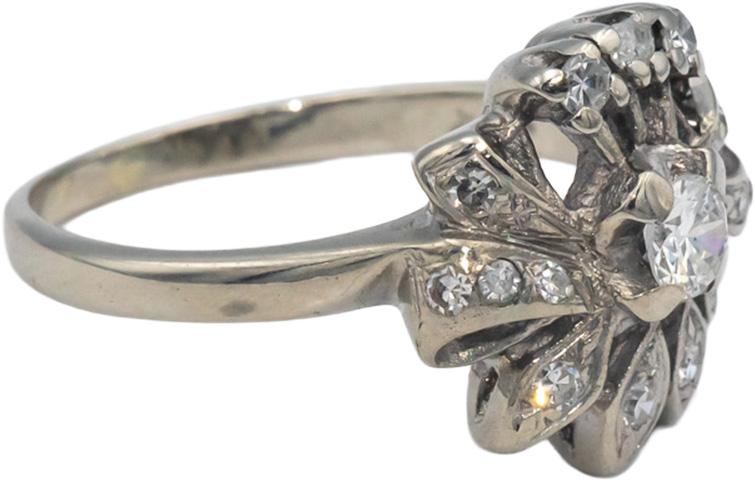 Vintage Antique 14k White Gold Diamond Ring 0.63CT w/ 0.23CT Center Size 8.25
