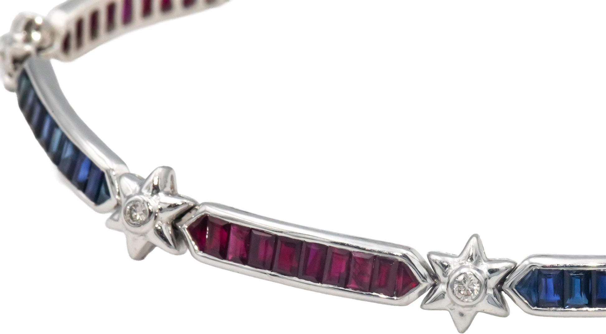 Designer 18k White Gold Diamond Sapphire Ruby Link Tennis Bracelet 3.15CT