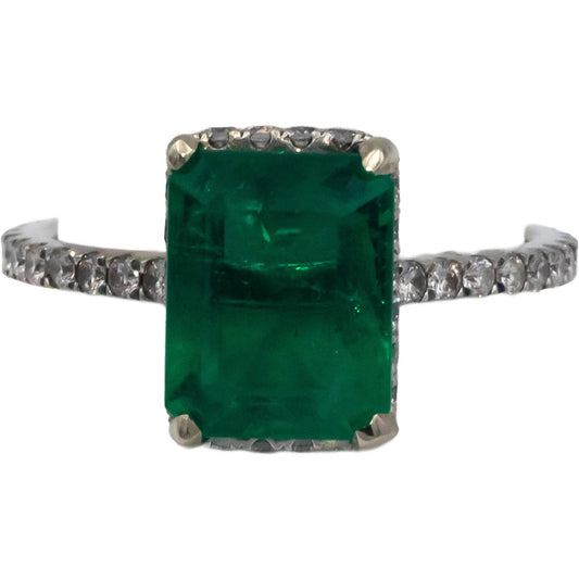 GIA Certified 18k White Gold Diamond and Zambia Emerald Ring 2.93CT Size 5.25