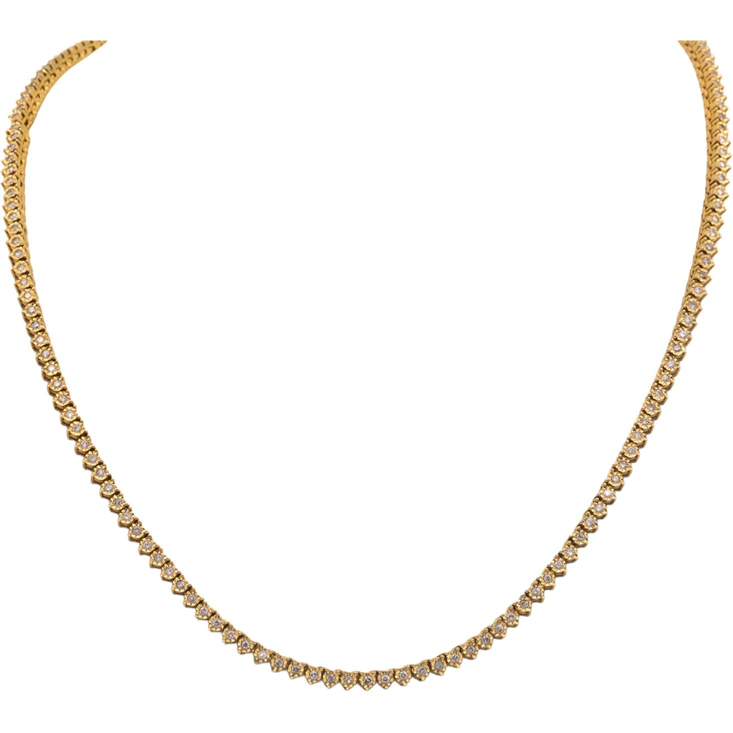 10k Yellow Gold Round Diamond 18.5" Long Tennis Necklace 2.50CT