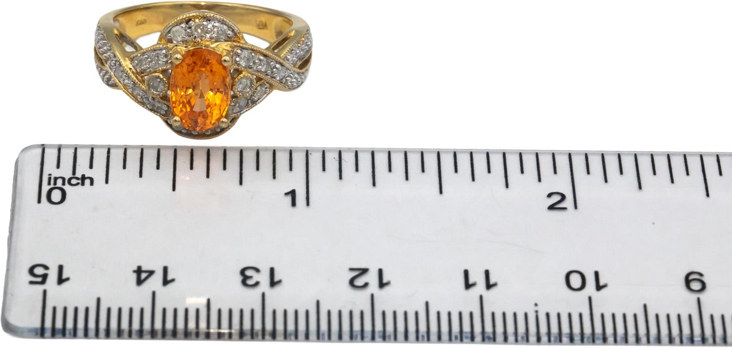 14k Yellow Gold Diamond and Mexican Fire Opal Cocktail Ring 1.65CT Size 7.25