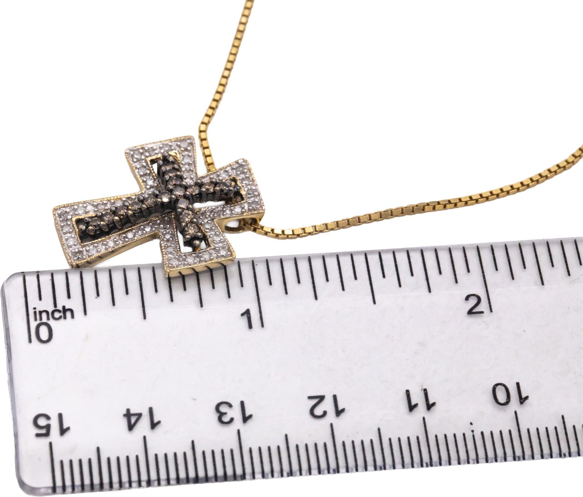 14k Yellow & White Gold 0.45CT Round Cut Diamond Cross Crucifix Pendant Necklace