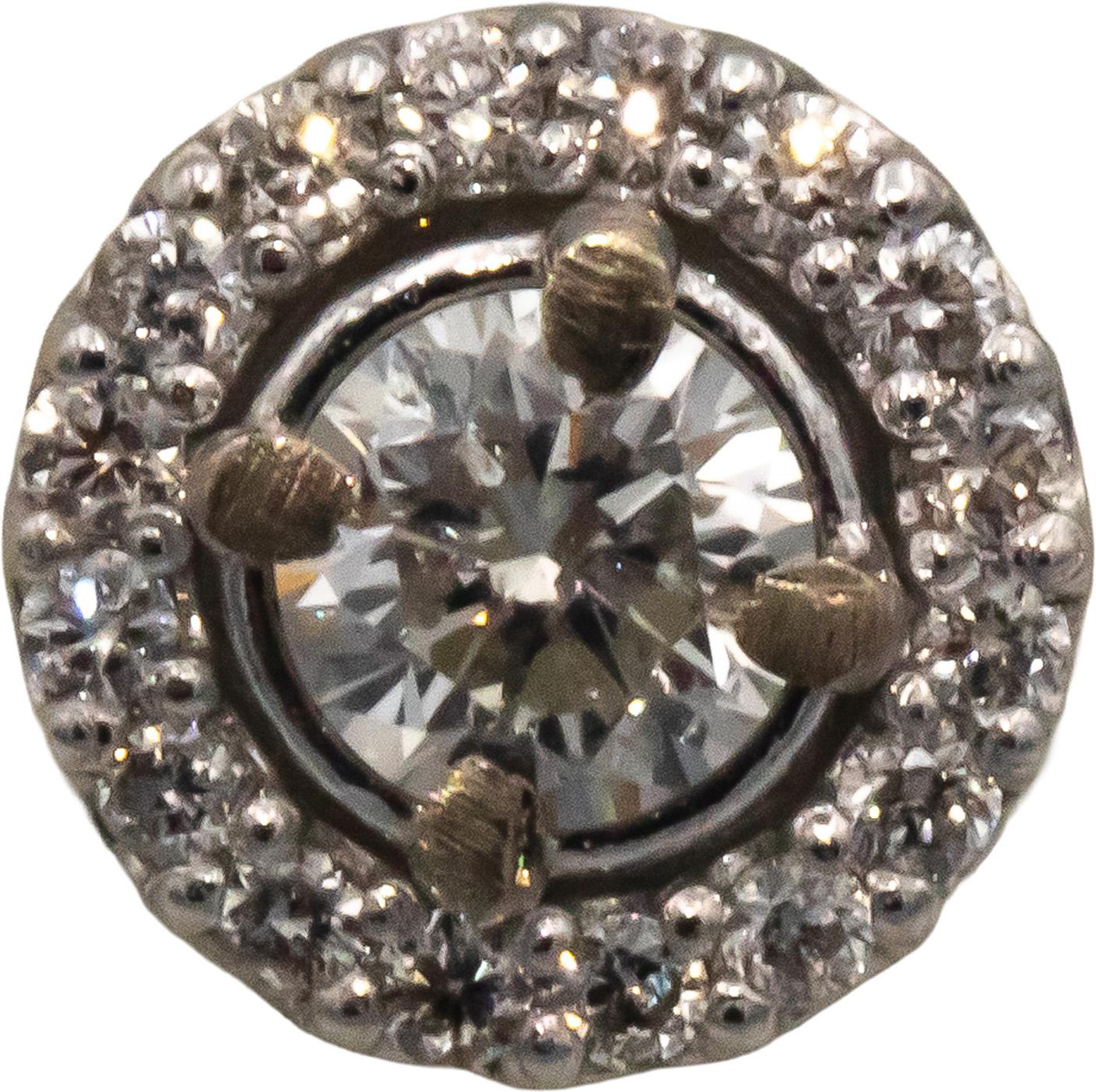 14k White Gold 0.99CT Round Cut Diamond Cluster Stud Earrings