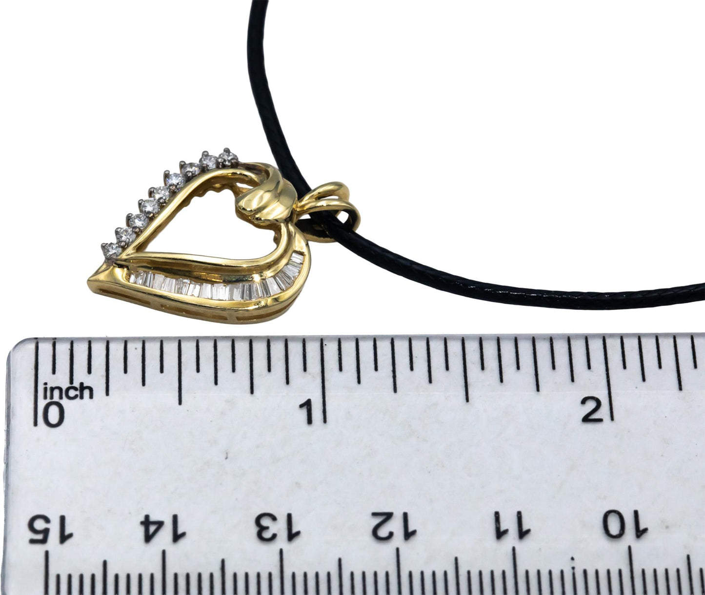 14k Yellow Gold 0.75CT Round & Baguette Cut Diamond Heart Pendant Necklace