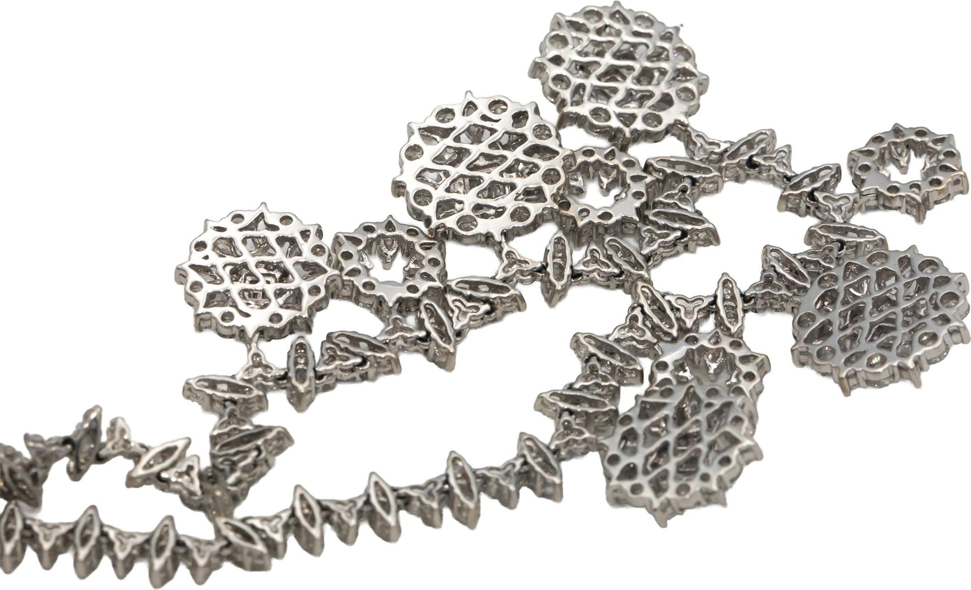 Diamond 18k White Gold VS Round Cut Flower Formal Dangle Necklace 13.0CT