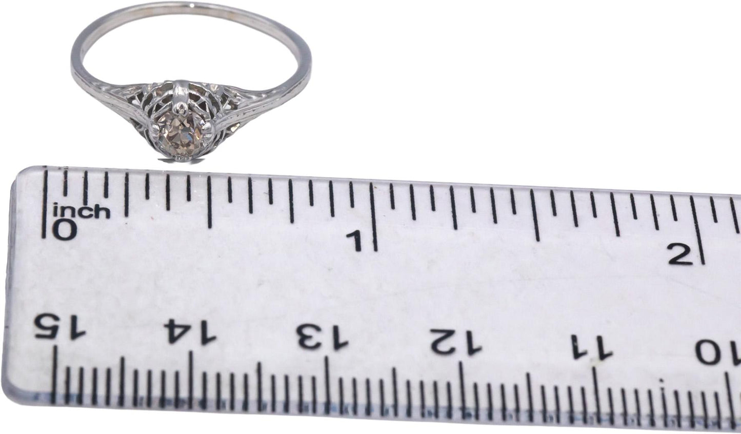 Vintage Antique 18k White Gold 0.25CT Round Cut Diamond Filigree Ring Size 7.75
