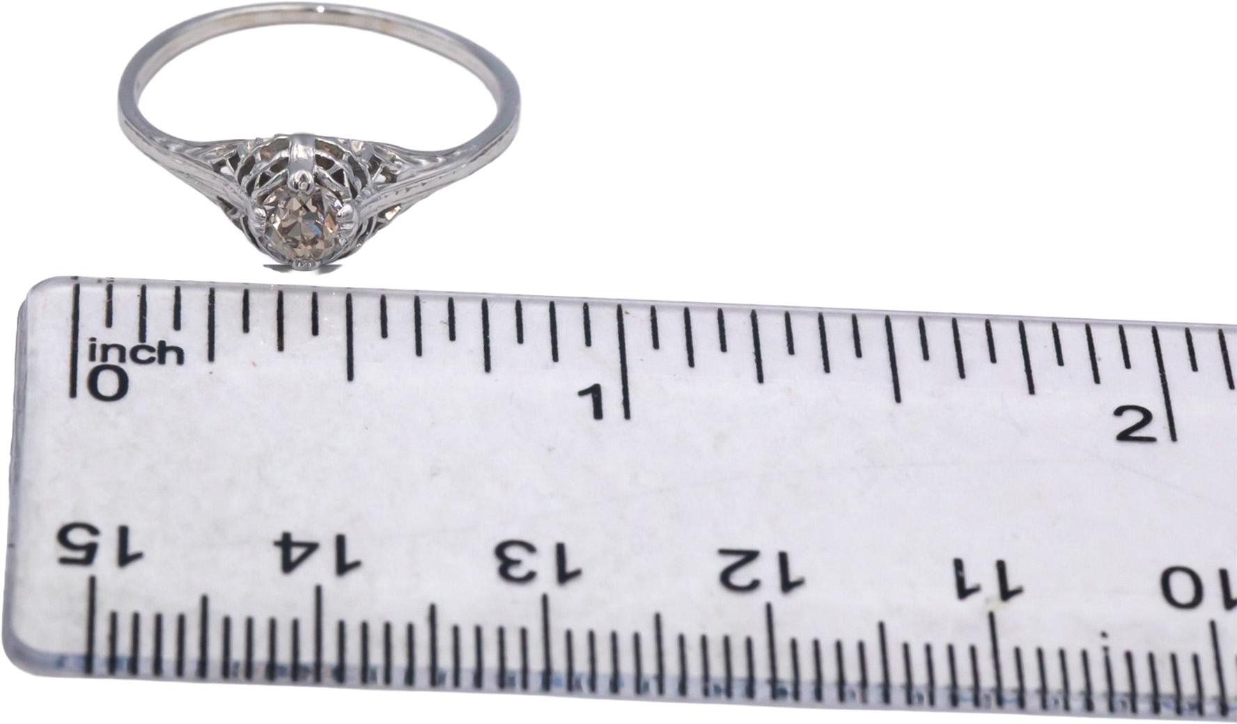 Vintage Antique 18k White Gold 0.25CT Round Cut Diamond Filigree Ring Size 7.75