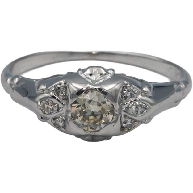 Vintage Antique 14k White Gold 0.33CT Diamond Ring w/ 0.25 Center Size 7