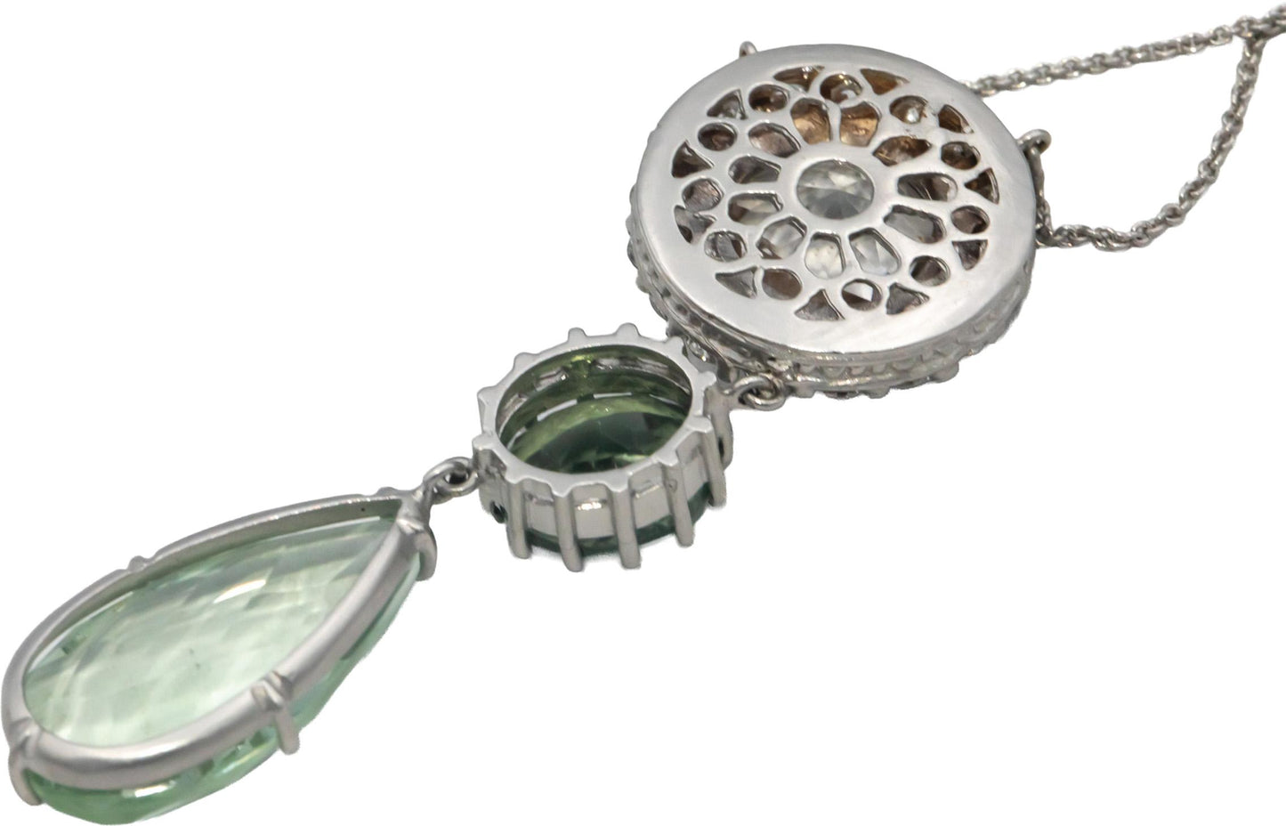 18k Gold Diamond Green Tourmaline Quartz Green Amethyst Pendant Necklace 17.50CT