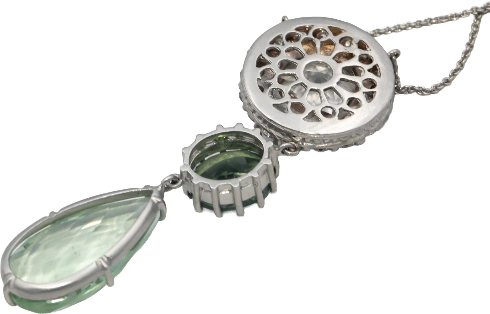 18k Gold Diamond Green Tourmaline Quartz Green Amethyst Pendant Necklace 17.50CT
