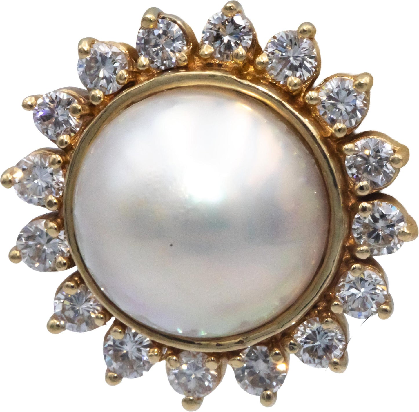 14k Yellow Gold VS Round Cut Diamond & 14mm Mabe Pearl Earrings 2.50CT