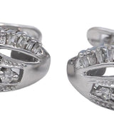 10k White Gold Round and Baguette Cut Curved Earrings 0.50CT