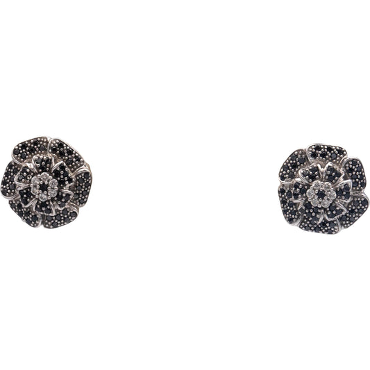 14k White Gold 0.75CT White and Black Diamond Cluster Flower Stud Earrings