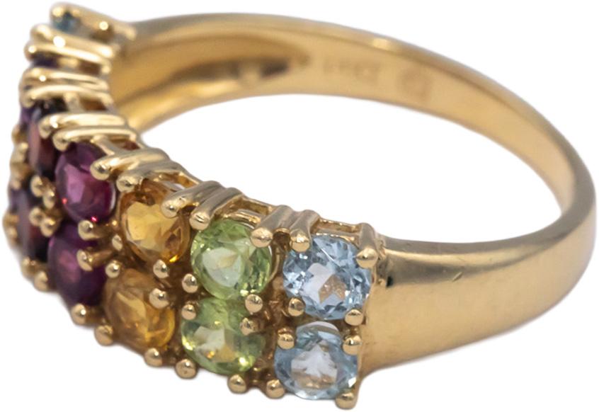 14k Yellow Gold 2.0CT Round Cut Assorted Rainbow Gemstone Band Ring Size 7