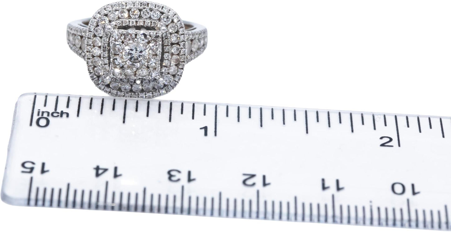 14k White Gold 1.25CT Round Cut Diamond Cluster Engagement Ring Size 4.25