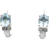 14k White Gold Round Diamond Oval Cut Aquamarine Earrings 3.04CT