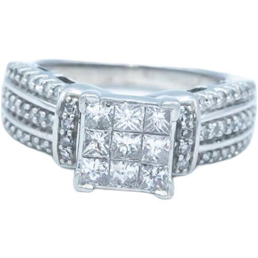 10k White Gold 0.75CT Princess & Round Cut Diamond Ring Size 5.75
